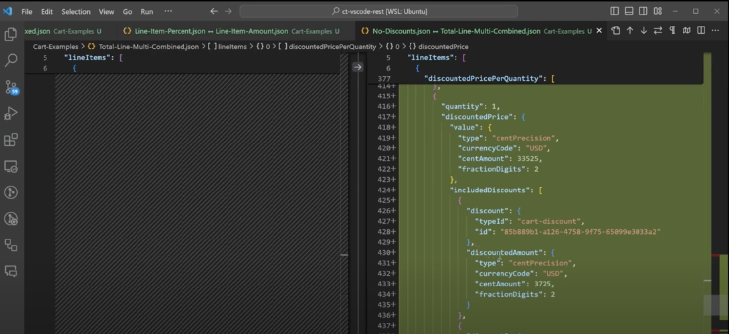 array of included discounts for how each commercetools discount impacts the Cart JSON