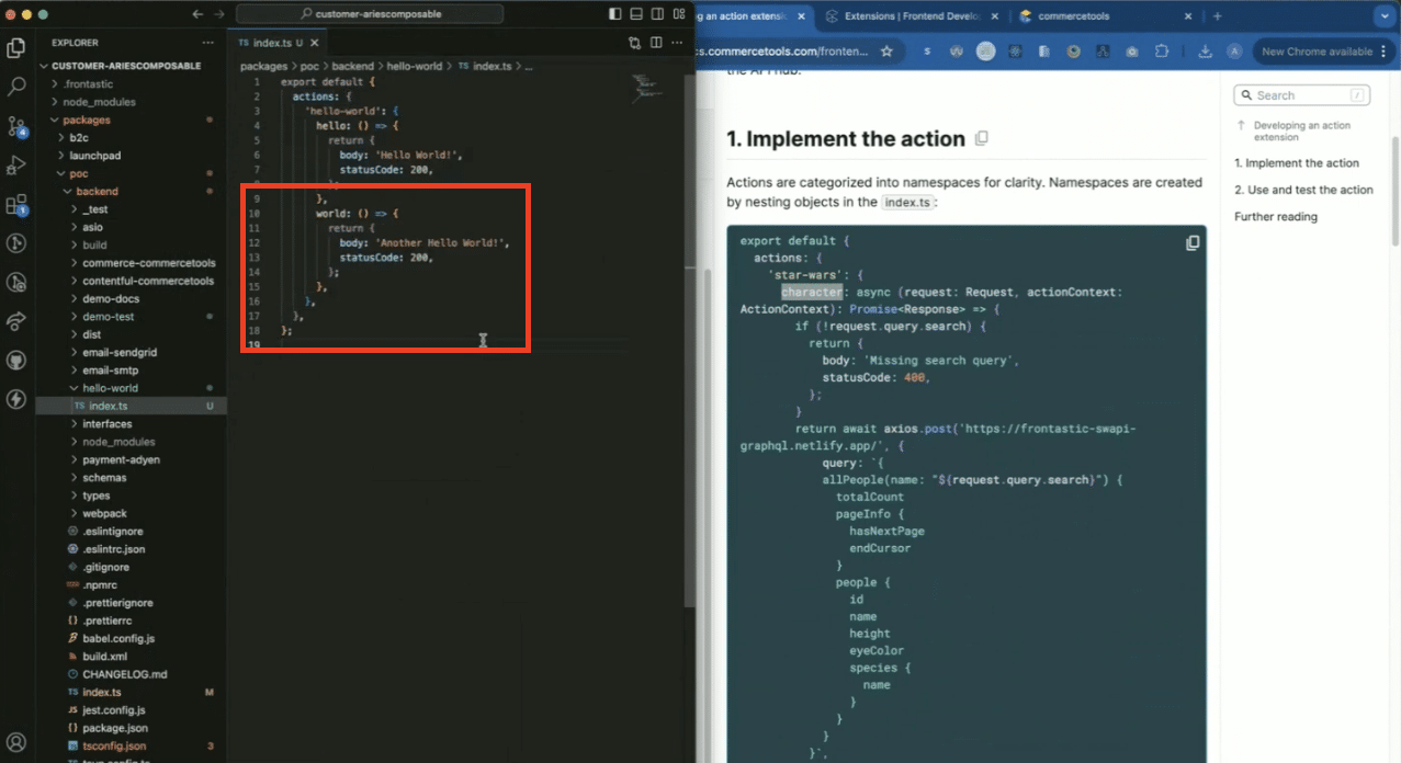 second action code in the commercetools API Hub